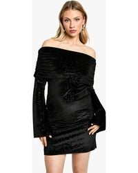 Boohoo - Maternity Velvet Sequin Bardot Mini Dress - Lyst