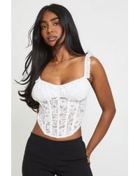 Boohoo - Lace Ruffle Corset Top - Lyst