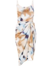 Quiz - Petite Multicoloured Marble Print Satin Ruched Midi Dress - Lyst