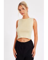 Quiz - Knit Diamante Crop Top Viscose - Lyst