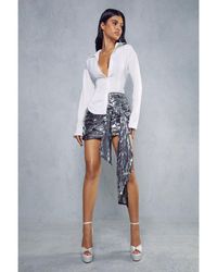 MissPap - Sequin Wrap Tie Mini Skirt - Lyst