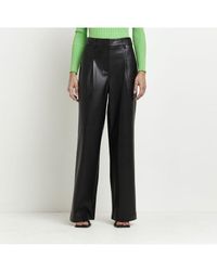River Island - Wide Leg Trousers Faux Leather Pu - Lyst