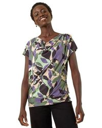 Roman - Geometric Leaf Print Cowl Neck Top - Lyst