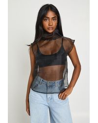 Boohoo - Organza Funnel Neck Sleeveless Blouse - Lyst