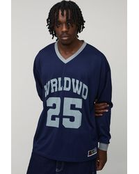 BoohooMAN - Tall Oversized Wrldwd Print Long-Sleeved Sports T-Shirt - Lyst