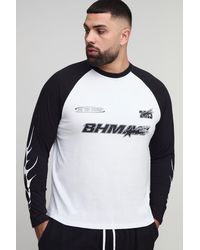 BoohooMAN - Plus Regular Fit Moto Graphic Long Sleeve Raglan T-Shirt - Lyst