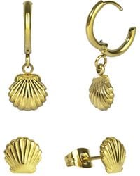 The Jewellery Stockroom - Plated Pvd Waterproof Stainless Steel Shell Studs And Huggie Set - Lyst