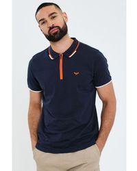 Threadbare - 'Cruz' Cotton Jersey Contrast Detail Zip Collar Polo Shirt - Lyst
