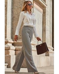 Sosandar - Heritage Checked Button Detail Wide Leg Trousers - Lyst
