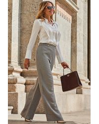 Sosandar - Heritage Checked Button Detail Wide Leg Trousers - Lyst