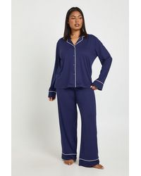 Boohoo - Plus Jersey Piping Detail Long Sleeve & Trouser Pyjama Set - Lyst