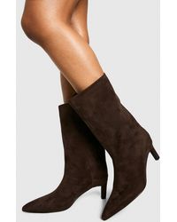 Boohoo - Faux Suede Calf High Mid Heel Stiletto Boots - Lyst