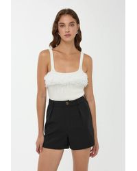 Hiccup - Slim Fit Square Neck Ribbed Knit Top With Fringe Detail - Lyst