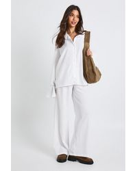 Boohoo - Crinkle Tie Cuff Oversized Shirt & Straight Leg Trousers - Lyst