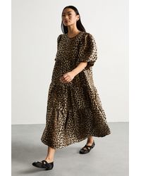 Warehouse - Petite Organza Puff Sleeve Midi Smock Dress - Lyst