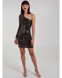 Pink Vanilla - One Shoulder Ruched Sleeve Sparkle Dress - Lyst