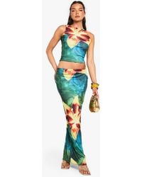 Boohoo - Floral Printed Mesh Column Maxi Skirt - Lyst