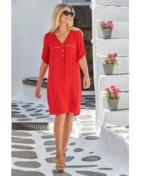 Sosandar - Button Front Zip Detail Shift Dress - Lyst