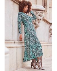 Sosandar - Zebra Print Pleated Wrap Front Dress - Lyst