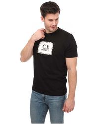 C.P. Company - T-shirt Met Jersey Label Logo In Zwart - Lyst