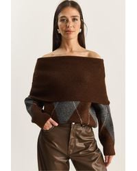 Bianco Lucci - Madonna Collar Knitted Sweater With Baklava Pattern - Lyst