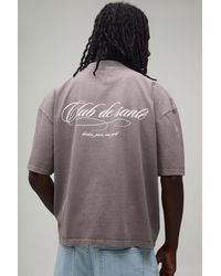 BoohooMAN - Washed Oversized Boxy Club De Sante Print T-Shirt Cotton - Lyst