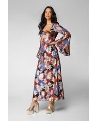 Nasty Gal - Floral Metallic Ruched Bust Maxi Dress - Lyst