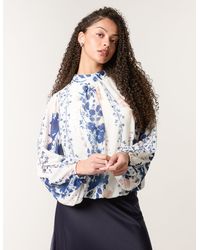 Blue Vanilla - Floral High Neck Puff Ball Blouse - Lyst