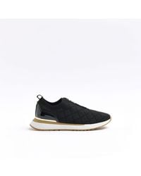 River Island - Trainers Black Quilted Zip Textile - Lyst