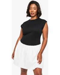 Boohoo - Plus Contrast Fabric Cap Sleeve Skater Dress - Lyst