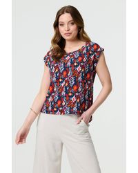 Izabel London - Printed Relaxed Cap Sleeve Shell Top - Lyst