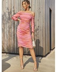 Chi Chi London - Long Sleeve Floral Ruched Bodycon Mini Dress - Lyst