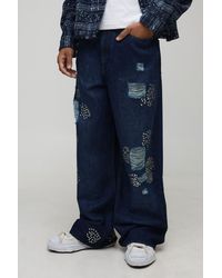 BoohooMAN - Wide Leg Rip & Repair Studded Jeans - Lyst