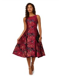 Adrianna Papell - Boat Neck Midi Dress - Lyst