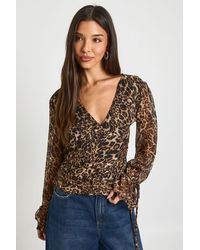 Boohoo - Chiffon Tie Cuff Blouse - Lyst
