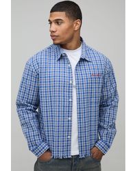 BoohooMAN - Oversized Boxy Raw Hem Checked Shirt - Lyst
