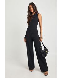 Boohoo - Asymmetric Trim Wide Leg Jumpsuit - Lyst