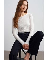 Dilvin - Slim Fit Boat Neck Long Sleeve Blouse - Lyst