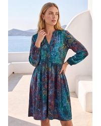Roman - Textured Leaf Print Shirt Dress - Lyst