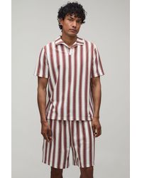 BoohooMAN - Regular Fit Stripe Revere Polo & Shorts Set - Lyst