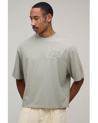 BoohooMAN - Oversized Boxy Heavyweight B Embroidered Peached T-Shirt - Lyst