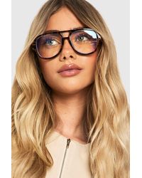 Boohoo - Oversized Retro Aviator Light Glasses - Lyst