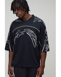 BoohooMAN - Tall Oversized Boxy V-Neck Baseball Graffiti Print Sports Top - Lyst
