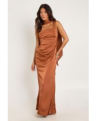 Boohoo - Satin Corset Detail Maxi Dress With Neck Scarf - Lyst