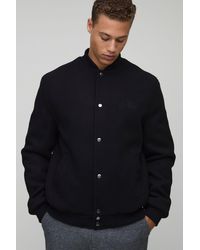 BoohooMAN - Tall Regular Fit Embroidered Melton Bomber Jacket - Lyst