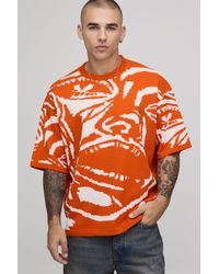 BoohooMAN - Oversized Jacquard Abstract Face Knitted T-Shirt - Lyst