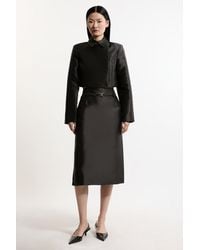 Karen Millen - The Founder Satin Twill Belted Tailored Midi Skirt - Lyst