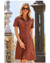 Sosandar - Faux Leather Fit & Flare Shirt Dress - Lyst