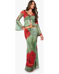 Boohoo - Floral Printed Mesh Low Rise Maxi Skirt - Lyst
