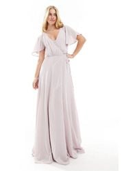 ASOS - Bridesmaid Flutter Sleeve Maxi Dress With Full Skirt And Self Tie - Lyst